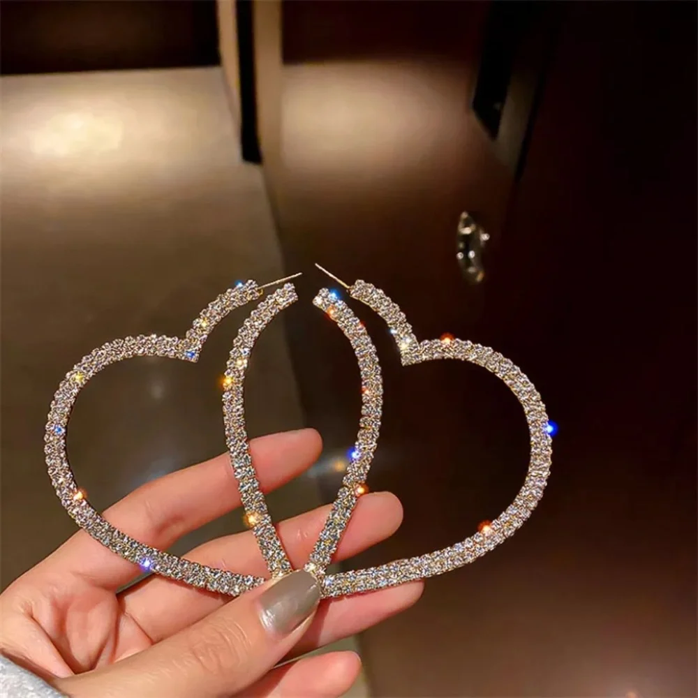 Bling Oversized Bling Rhinestone Diamond Hoop Earrings - Picture 2 of 5